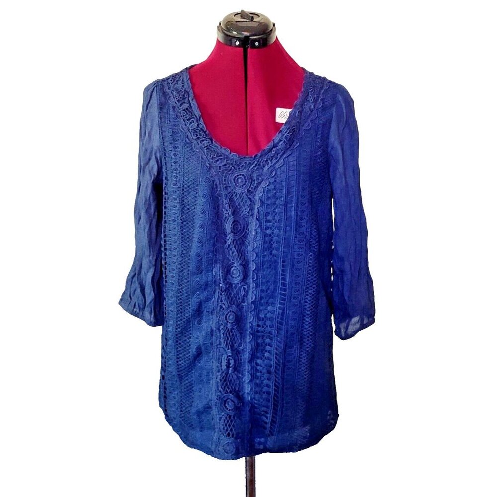 Simply Irresistible Women’s Medium Blue 3/4 Sleeve Top Tunic Blouse